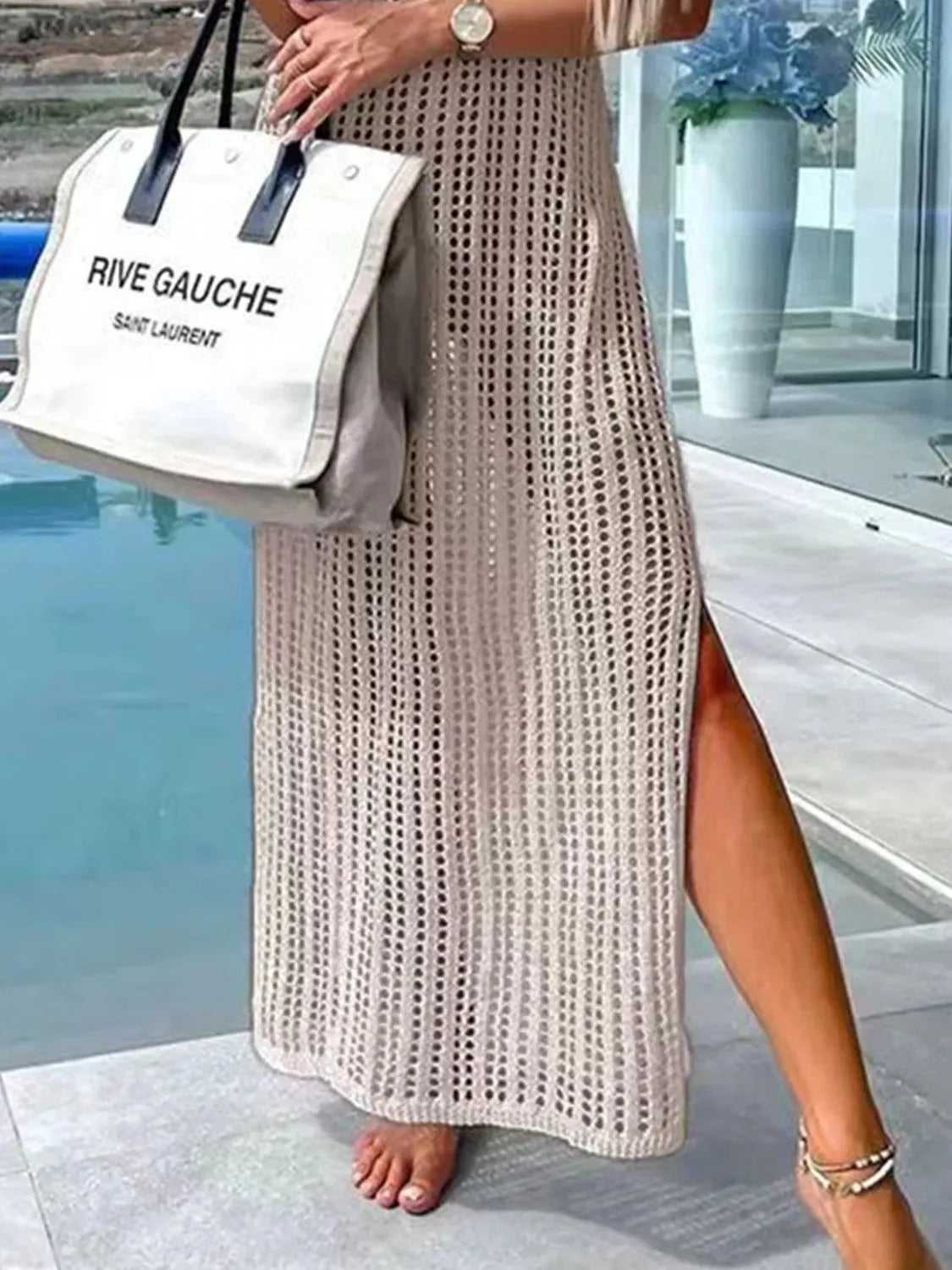 Openwork Slit Cutout Wide Strap Dress Casual Dresses - Tophatter Daily Deals